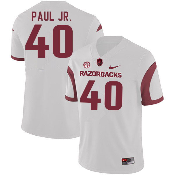 Men #40 Chris Paul Jr. Arkansas Razorbacks College Football Jerseys Sale-White - Click Image to Close